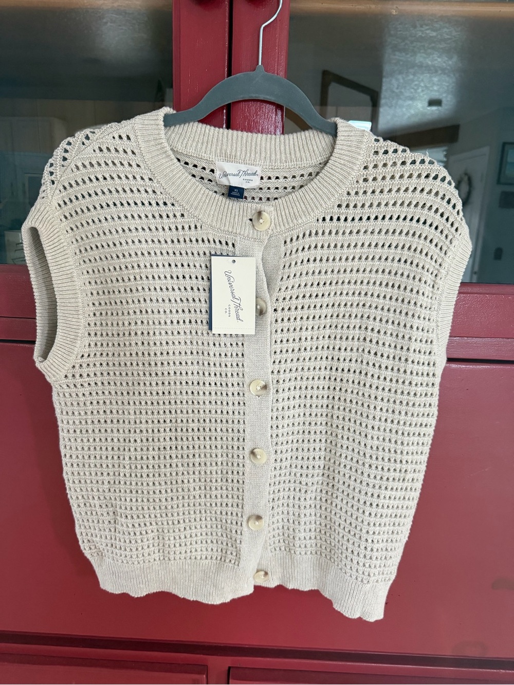Target Cream Open-Knit Button Front Women's Sweater Vest